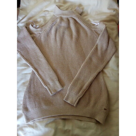Guess Cold Shoulder Sweater Womens Beige Knit Los Angeles Top Sweater Xlarge - Picture 3 of 16